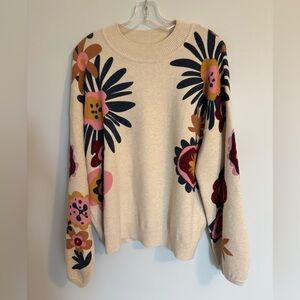 Charlie B Floral Sweater Womens Size XXL Crew Neck Ivory EUC